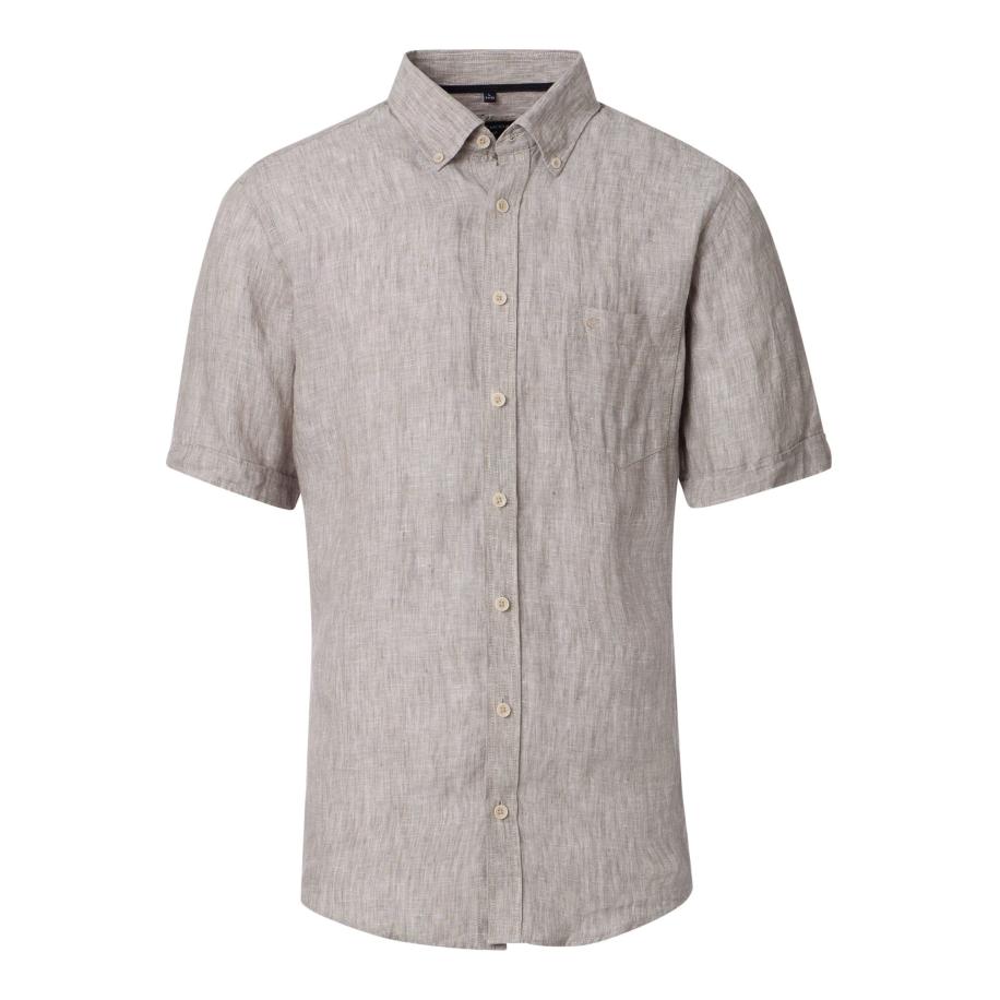 Casa Moda Linnen Overhemd beige, Effen Bruin