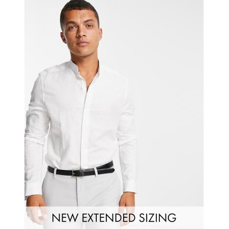 ASOS DESIGN - Net regular linnen overhemd met opstaande kraag in wit