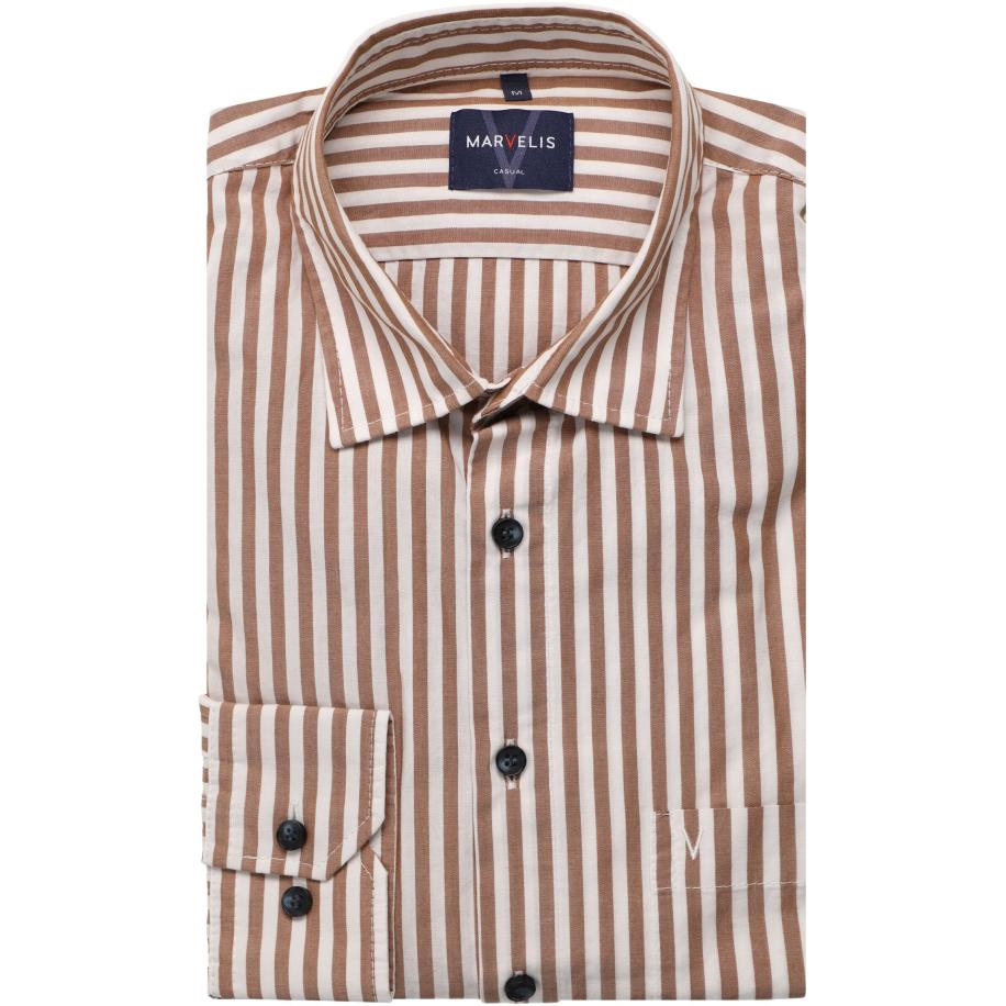 Marvelis Casual Overhemd bruin, Gestreept Bruin