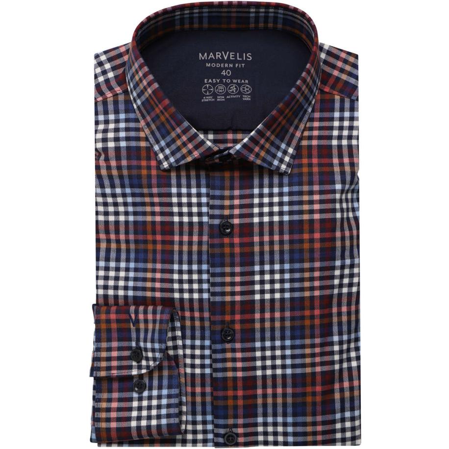 Marvelis Performance Overhemd marine, Ruit Blauw