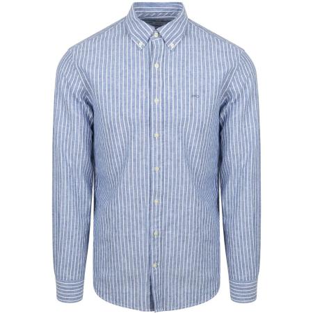 McGregor Overhemd Linnen Blend Streep Blauw