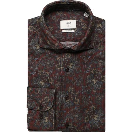 ETERNA 1863 ribfluwelen overhemd bordeaux, Bedrukt
