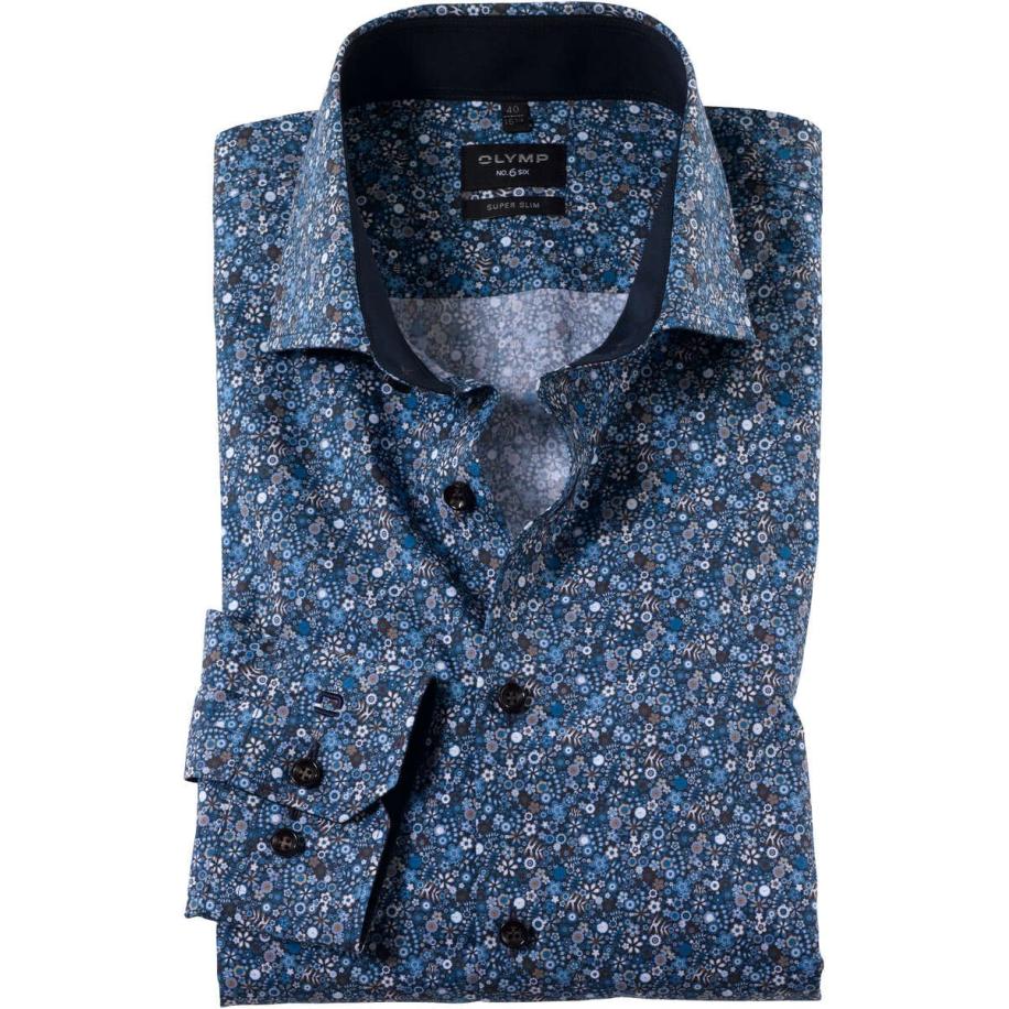 OLYMP No. Six Overhemd blauw/bruin, Motief Blauw