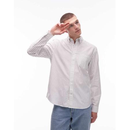 ARKET - Gestreept Oxford overhemd in wit en groen-Veelkleurig