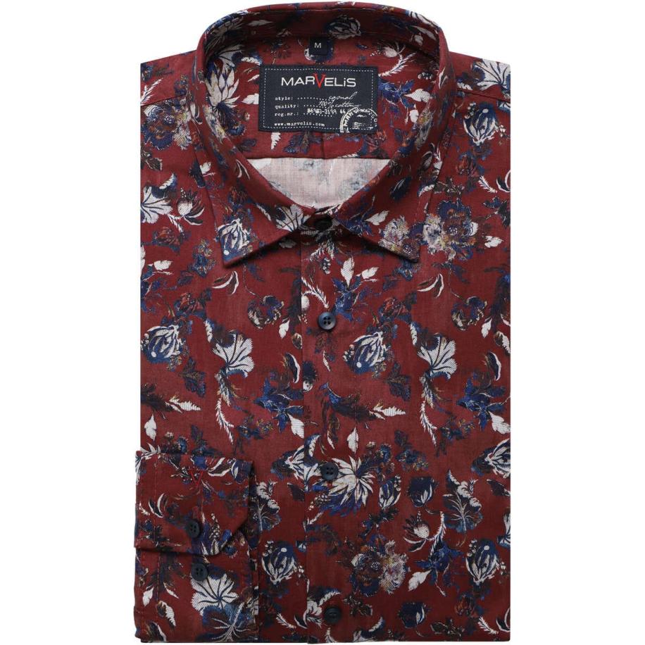 Marvelis Casual Flanellen Overhemd bordeaux, Motief Rood