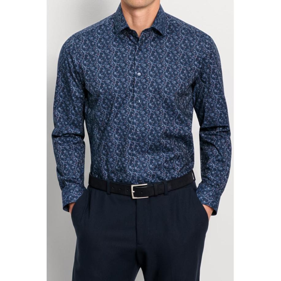 OLYMP Level Five Overhemd marine, Bedrukt Blauw