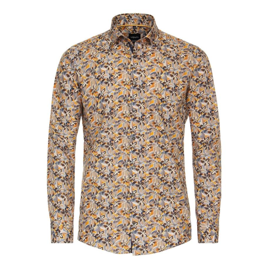 Venti Overhemd beige, Bedrukt Bruin
