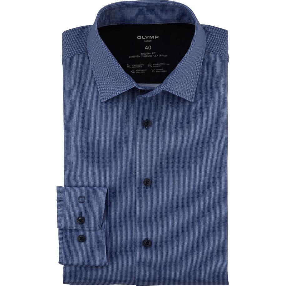 OLYMP Luxor 24/Seven Jersey shirt blauw, Bedrukt Blauw