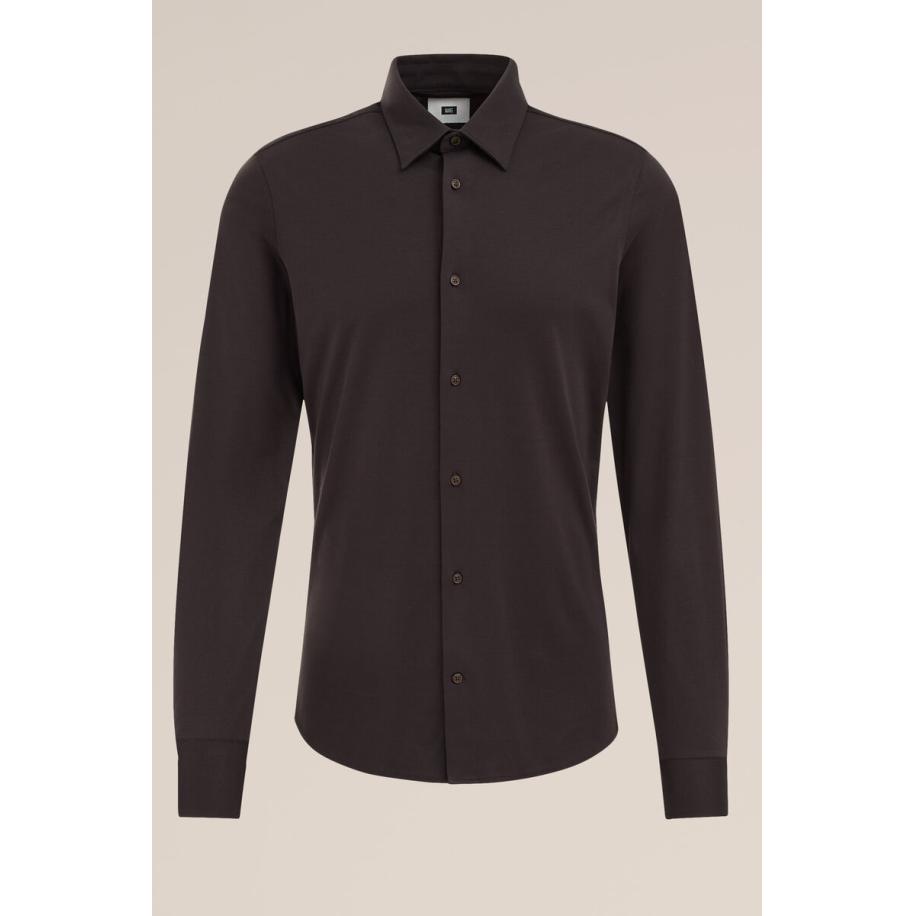Fundamentals heren slim fit overhemd - Slim Fit - Donkerbruin - Katoen - Maat: XS Bruin