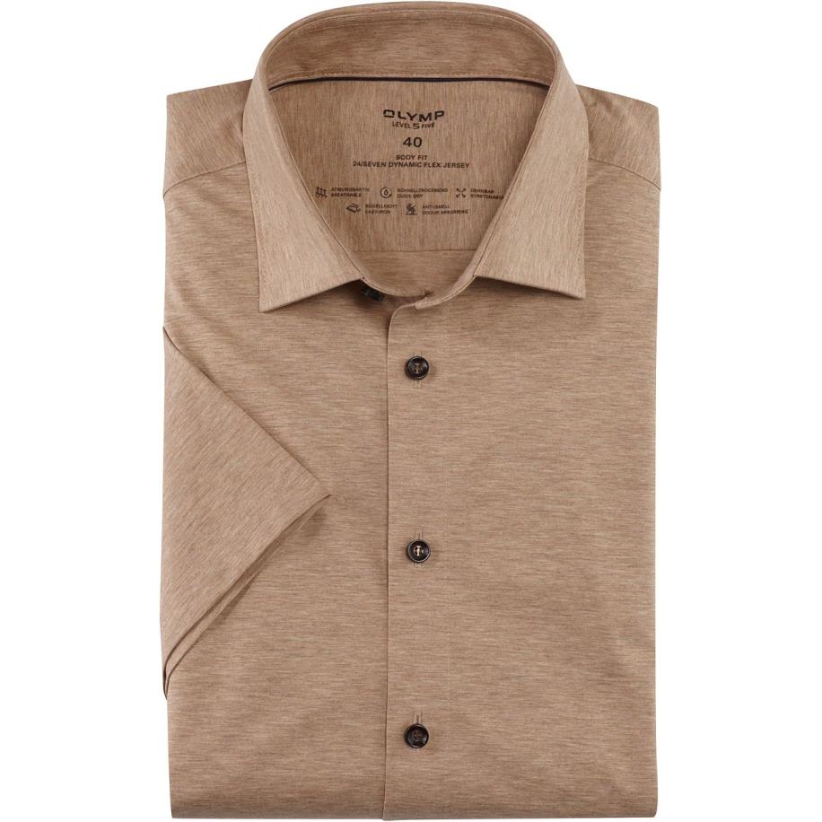 OLYMP Short Sleeve Overhemd Lvl 5 24/Seven Beige Bruin