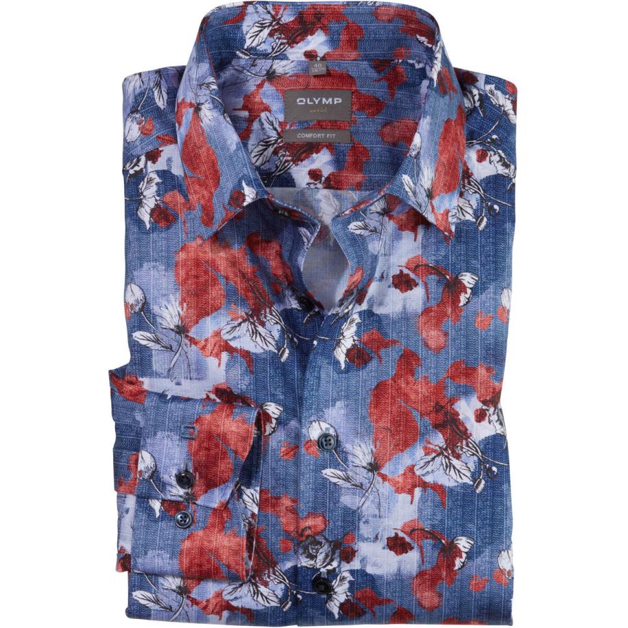 OLYMP Luxor Overhemd rood, Motief Blauw
