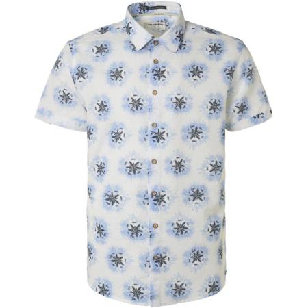 No Excess Short Sleeve Overhemd Linnen Blauw Print
