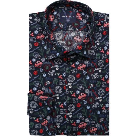 Marvelis Casual Overhemd marine, Bedrukt