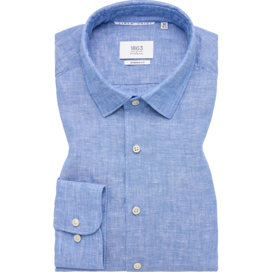 ETERNA 1863 Linnen Overhemd blauw, Effen Blauw