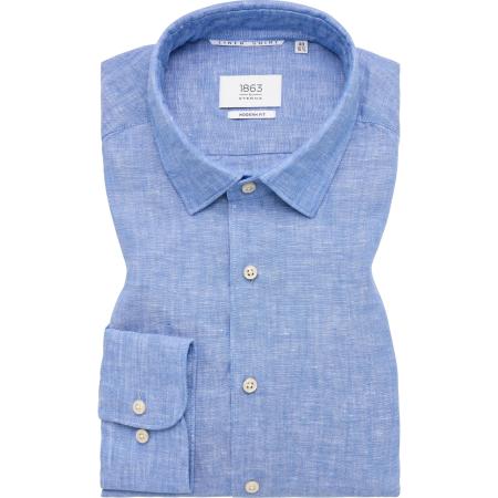 ETERNA 1863 Linnen Overhemd blauw, Effen
