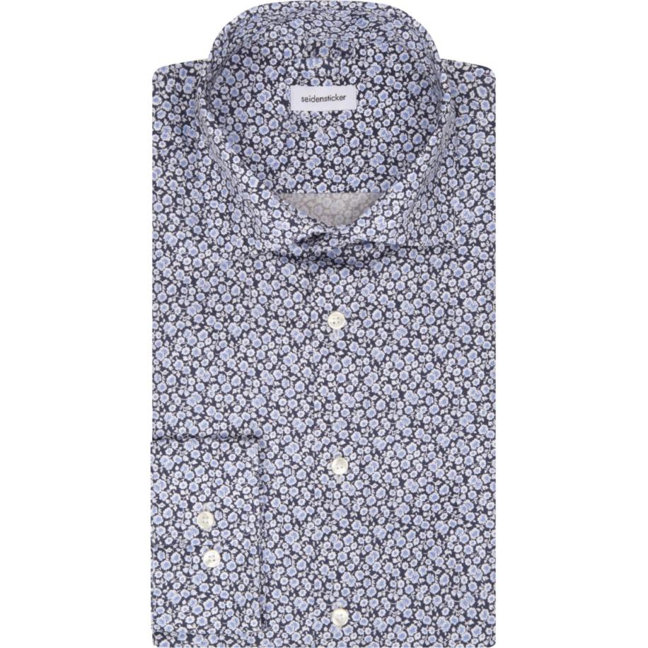 Seidensticker Overhemd donkerblauw, Bloemen Blauw