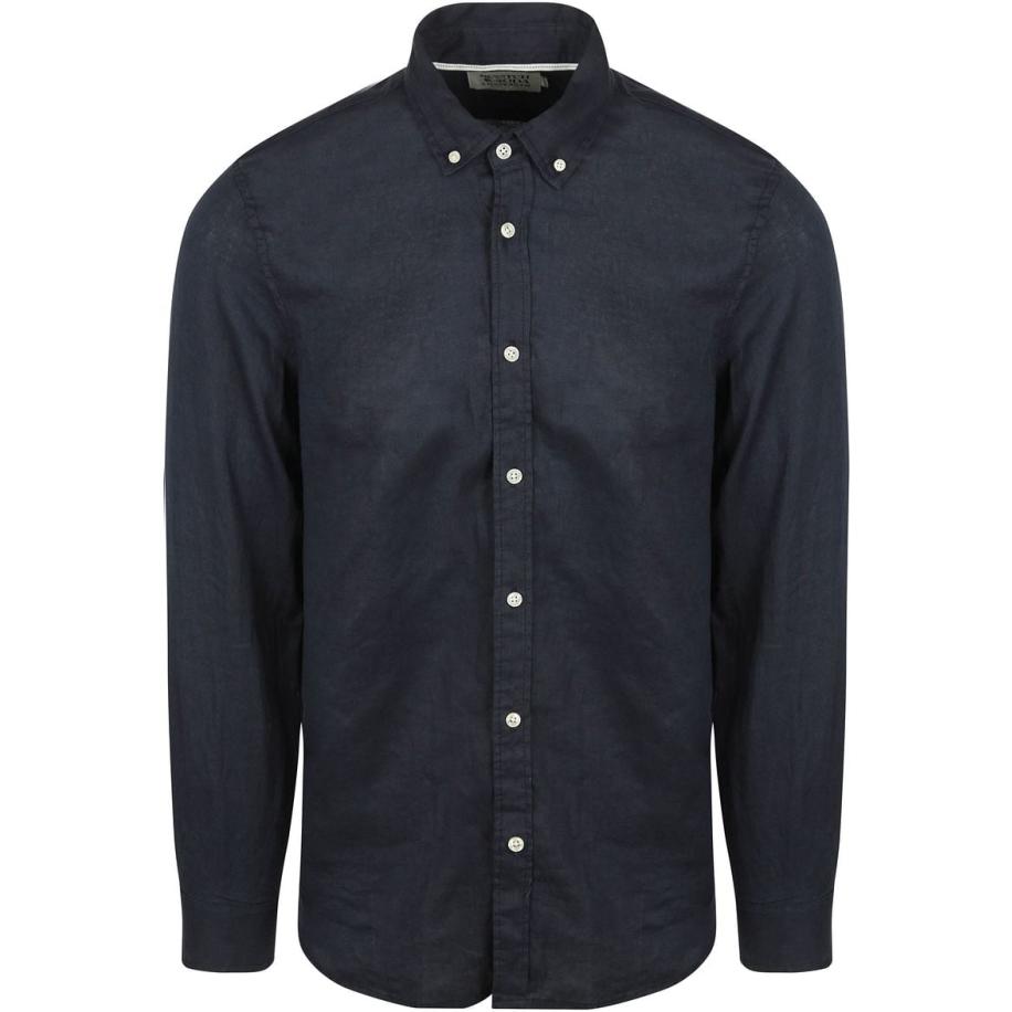 Scotch and Soda Linnen Overhemd Navy Blauw