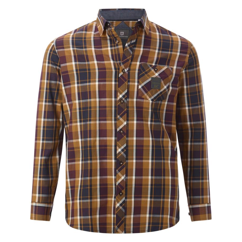 jan vanderstorm Jan Vanderstorm Overhemd Olafvik donkerblauw / mosterd / bordeaux / wit -