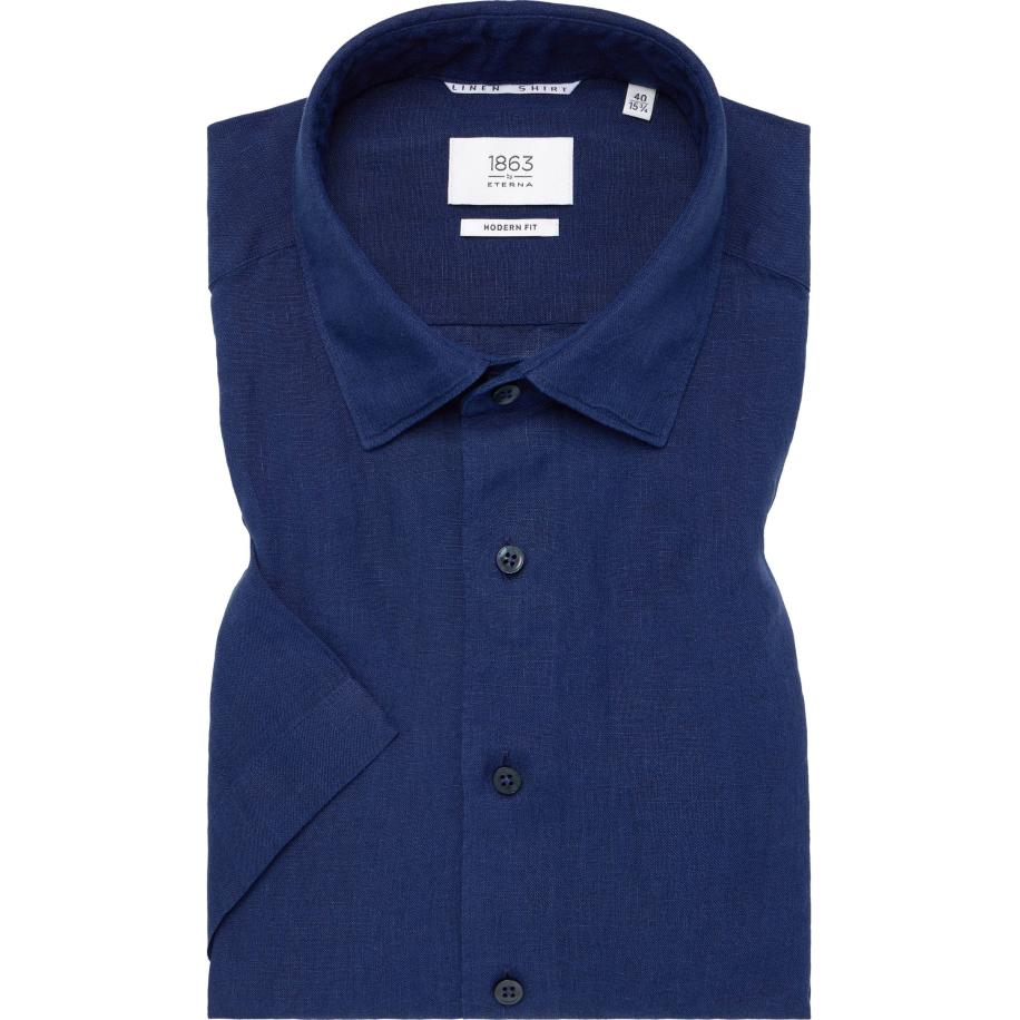 ETERNA 1863 Linnen Overhemd blauw, Effen Blauw