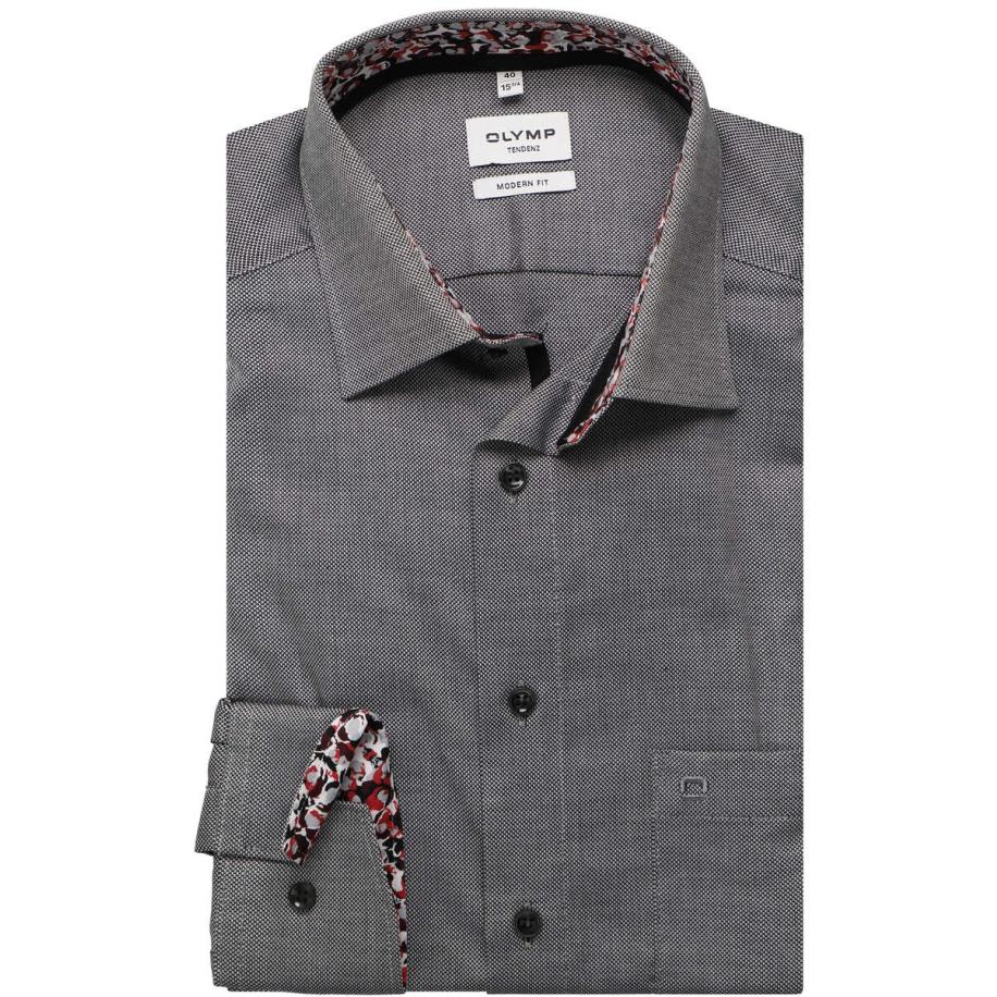 OLYMP Tendenz Overhemd zwart, Effen Zwart