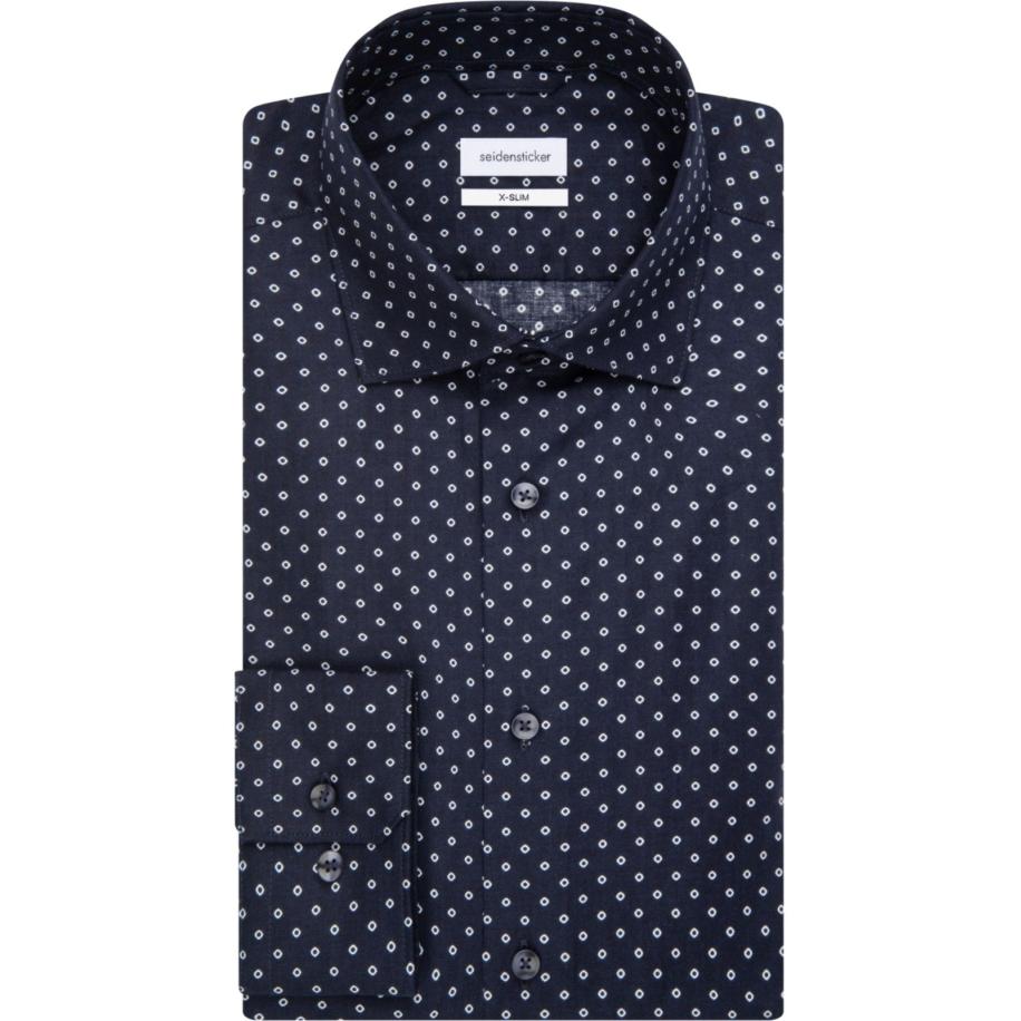 Seidensticker Overhemd donkerblauw, Bedrukt Blauw