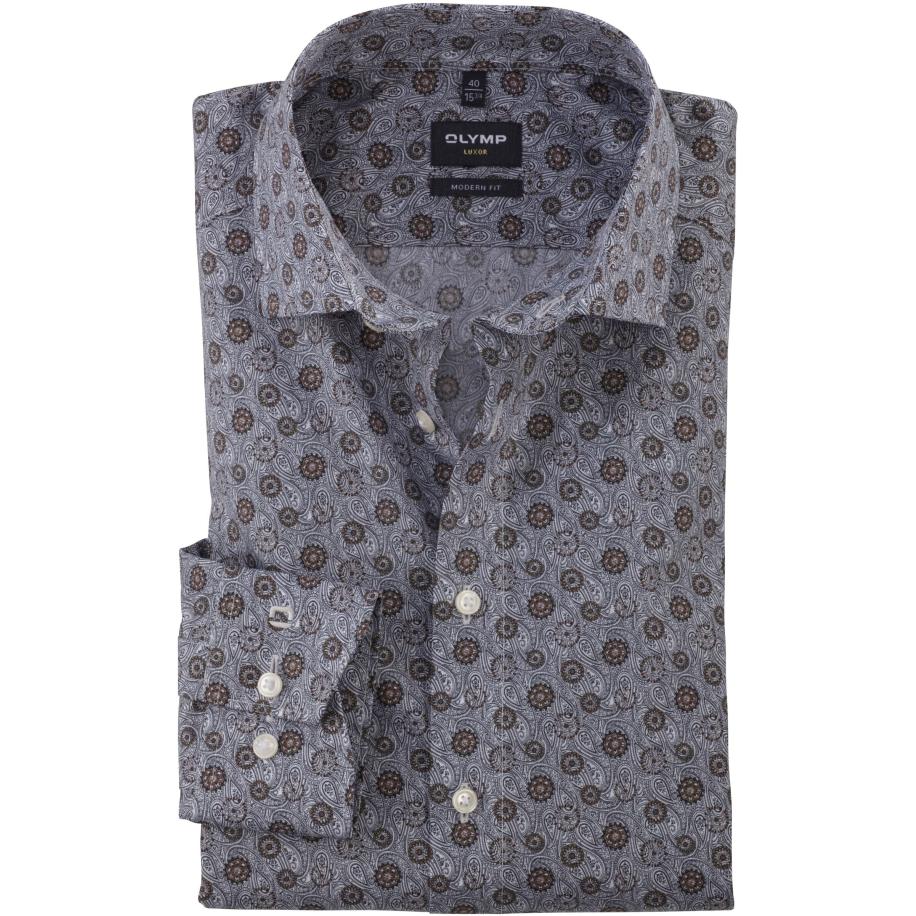 OLYMP Luxor Overhemd bruin, Bedrukt Bruin