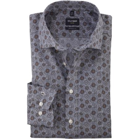 OLYMP Luxor Overhemd bruin, Bedrukt