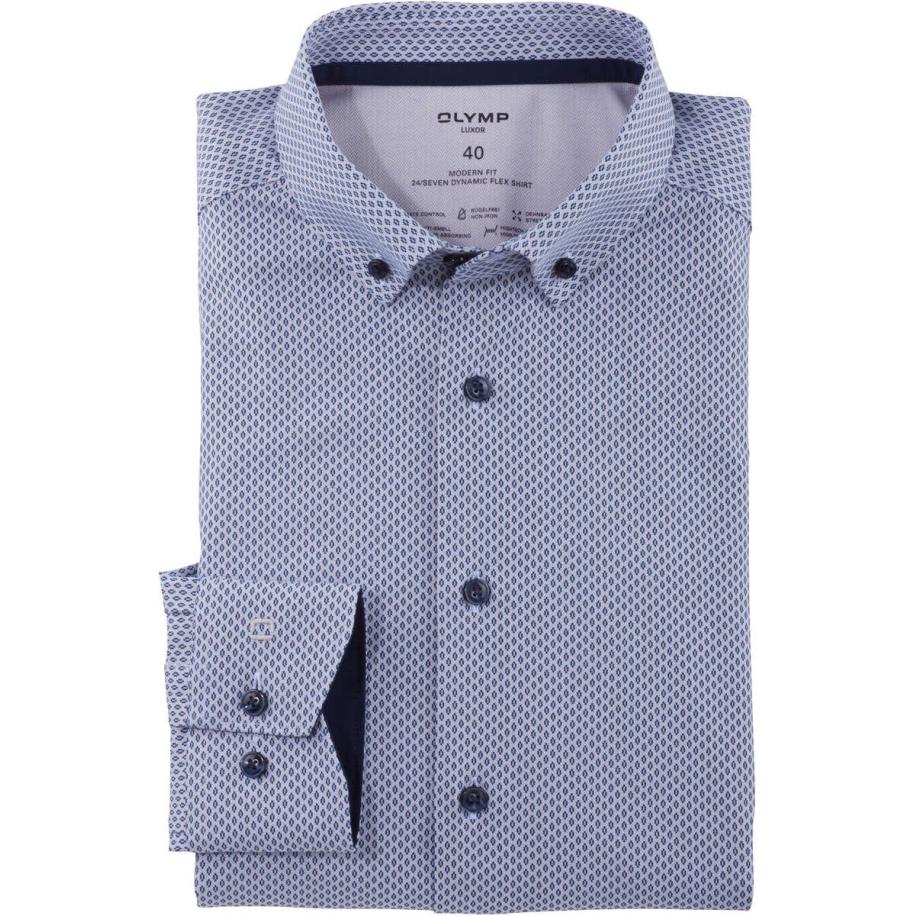 OLYMP Luxor 24/Seven Dynamic Flex Overhemd bruin/blauw, Motief Multicolor