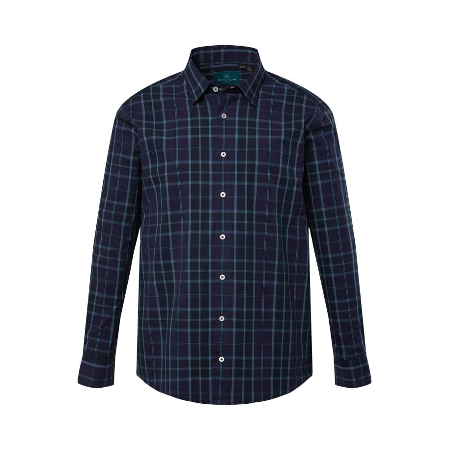 Boston Park Boston Park Overhemd donkerblauw / groen / lila -