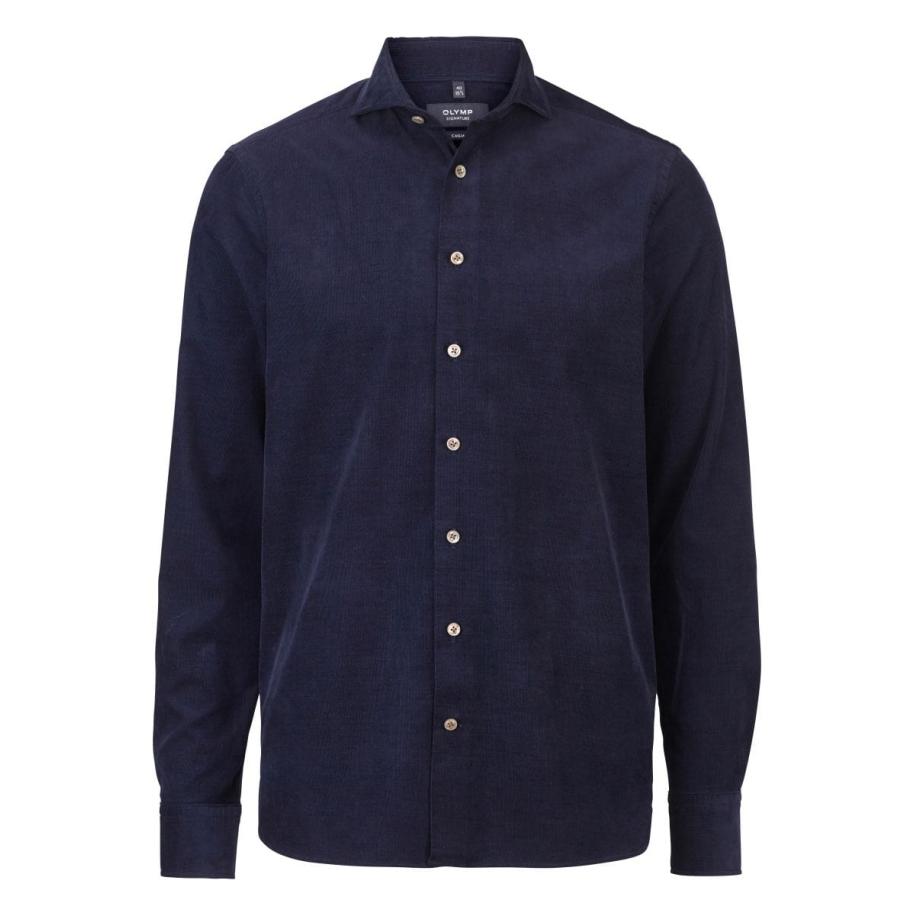 OLYMP SIGNATURE Soft Business ribfluwelen overhemd nachtblauw, Effen Blauw