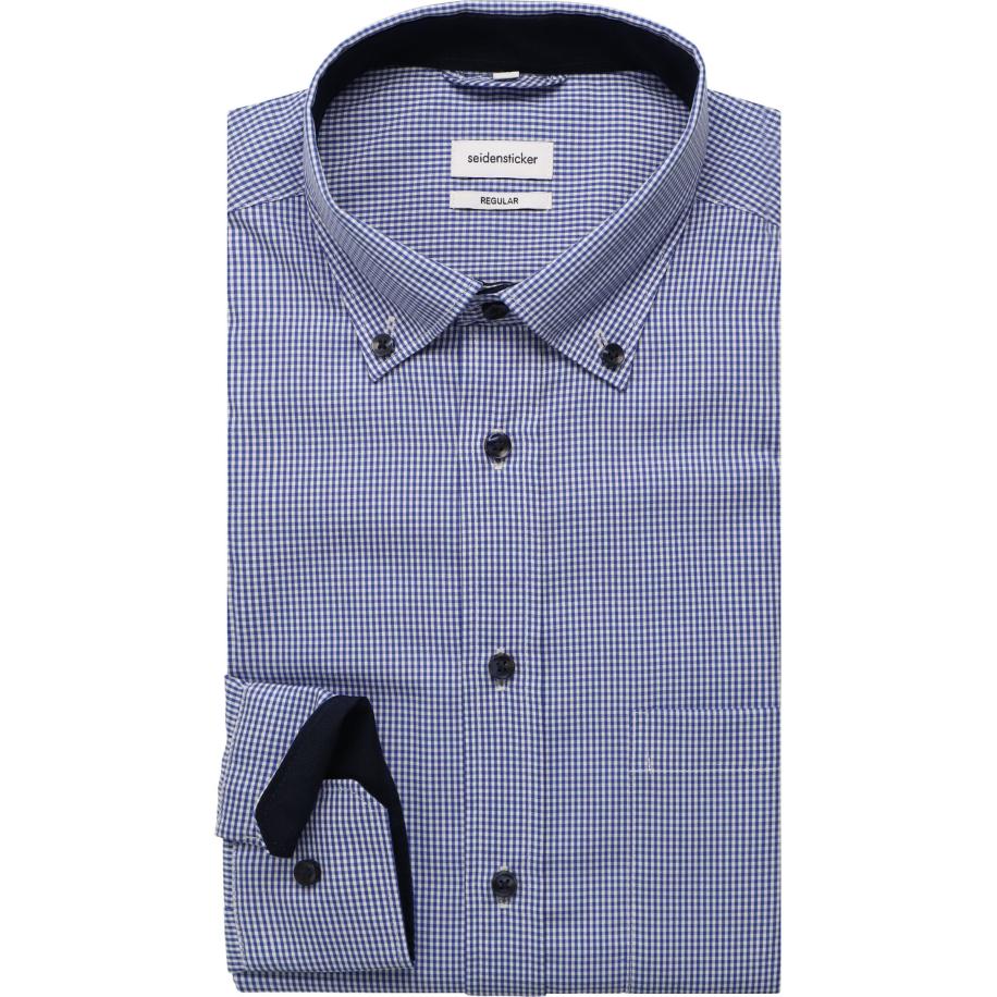 Seidensticker Overhemd middenblauw, Ruit Blauw