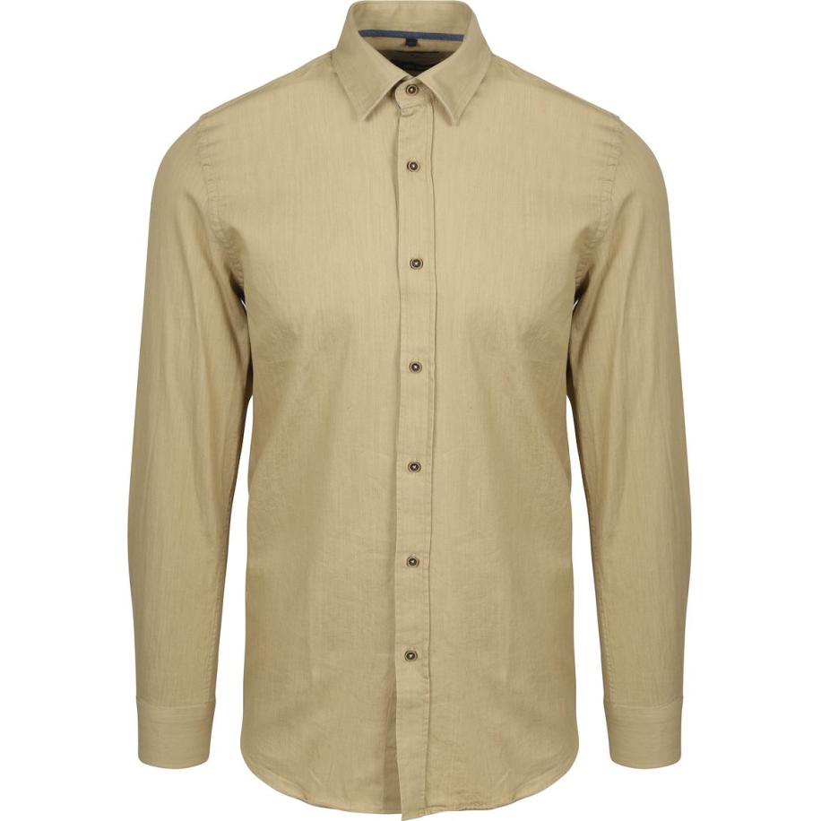 Suitable Overhemd Washed Sand Bruin