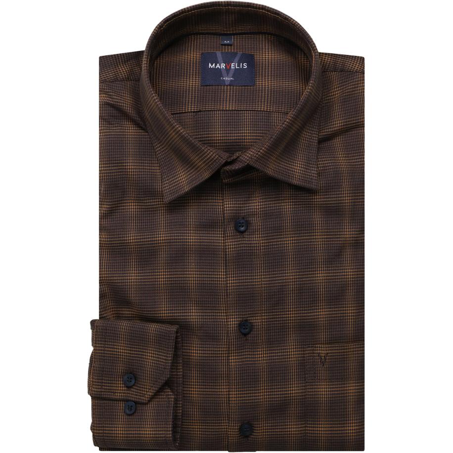 Marvelis Casual Overhemd bruin, Ruit Bruin