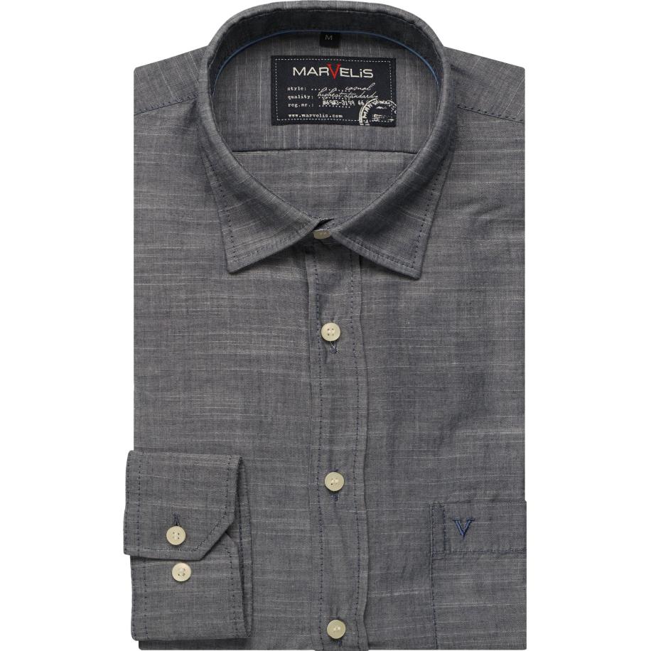 Marvelis Casual Overhemd nachtblauw, Effen Blauw