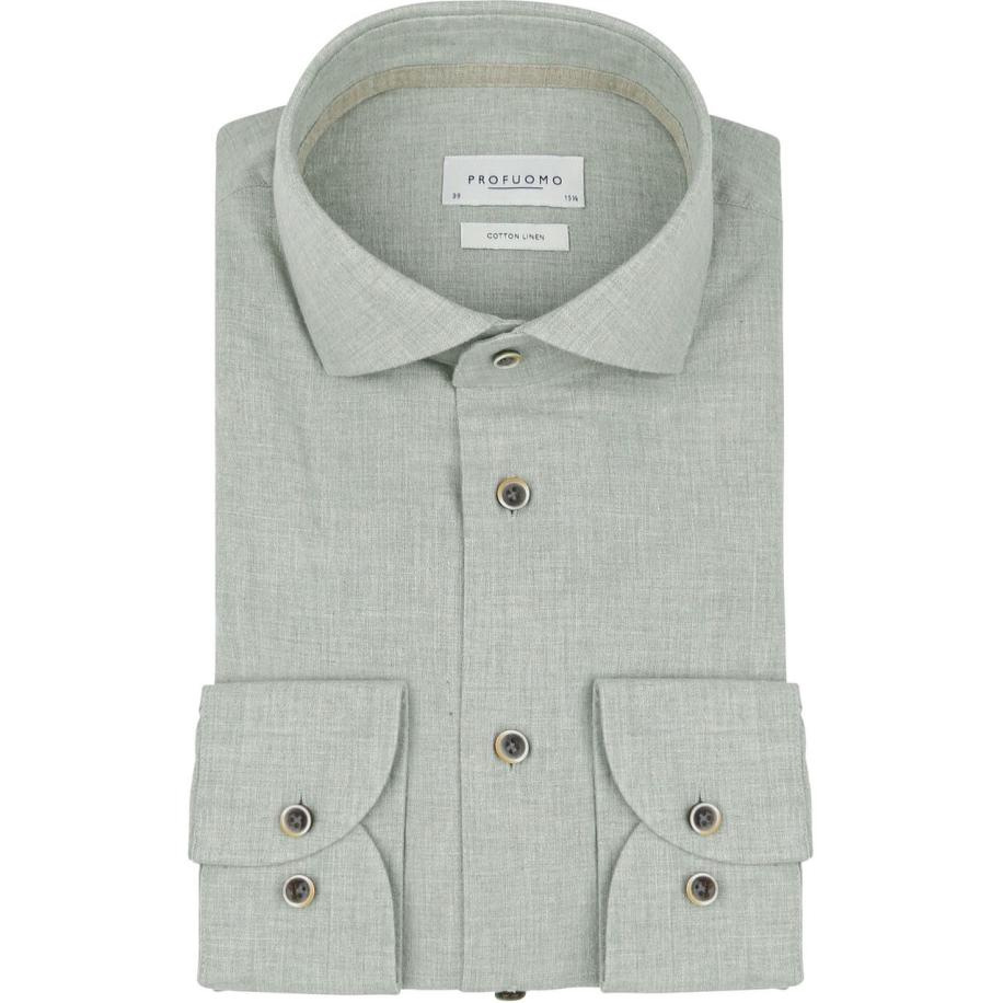 Profuomo Overhemd Linnen Blend Lichtgroen Groen