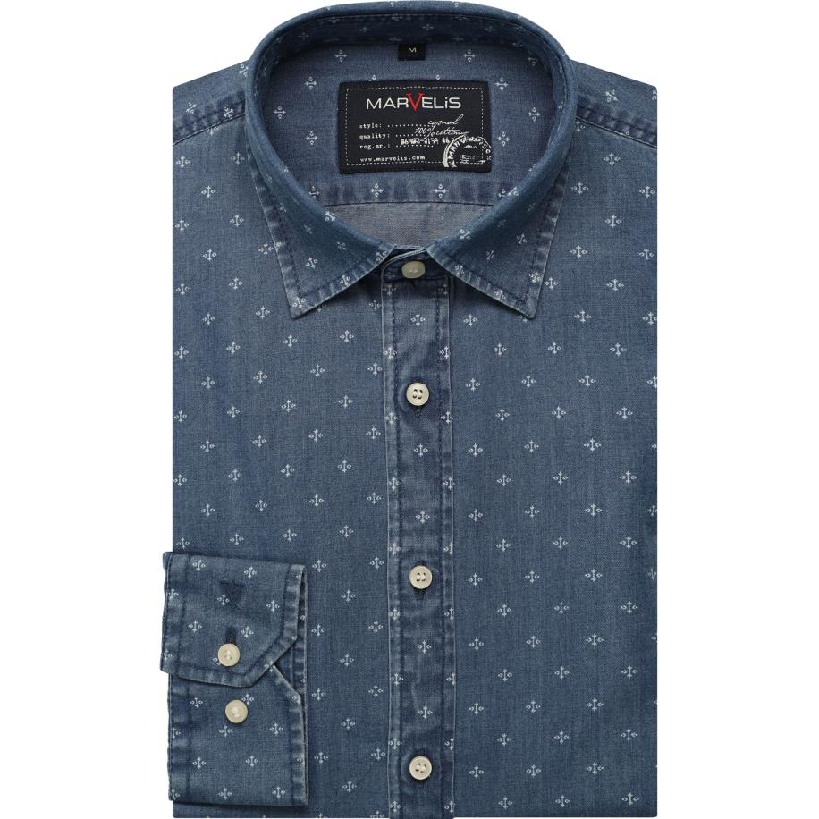 Marvelis Casual Denim shirt indigo, Motief Blauw