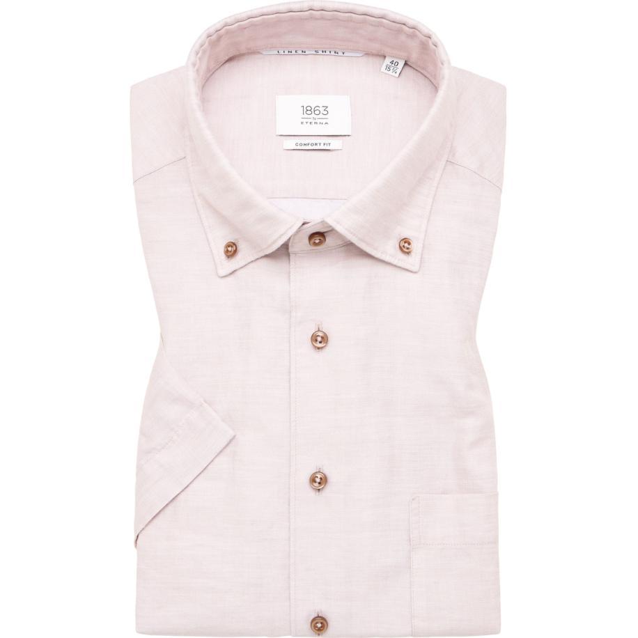 ETERNA 1863 Linnen Overhemd beige, Effen Bruin