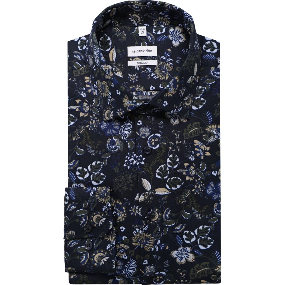 Seidensticker Overhemd donkerblauw, Bedrukt Blauw