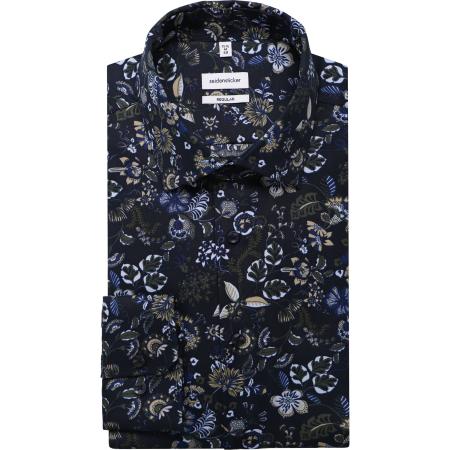 Seidensticker Overhemd donkerblauw, Bedrukt