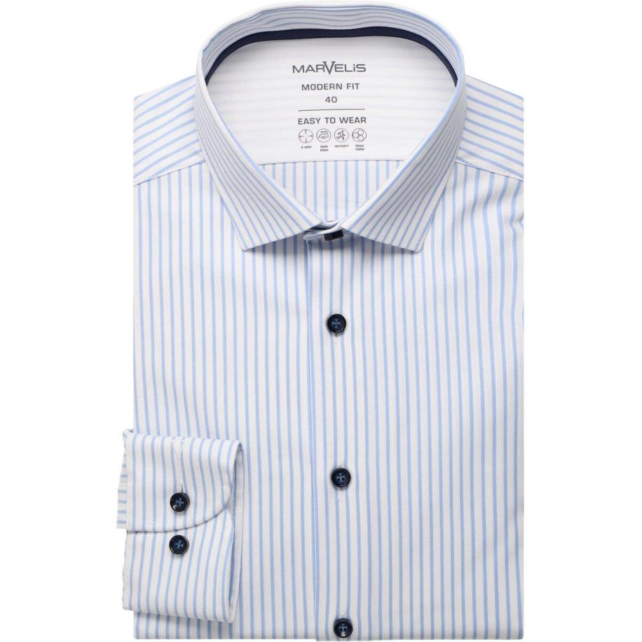 Marvelis Performance Overhemd blauw/wit, Gestreept Blauw