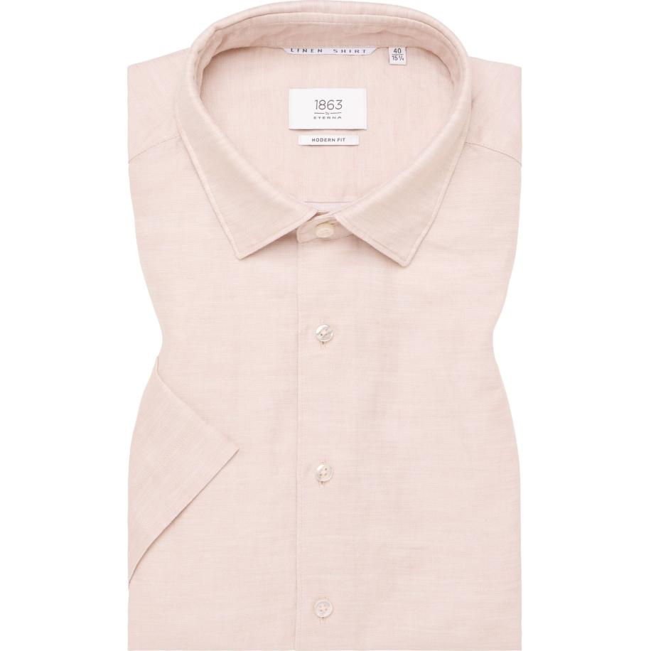 ETERNA 1863 Linnen Overhemd beige, Effen Bruin