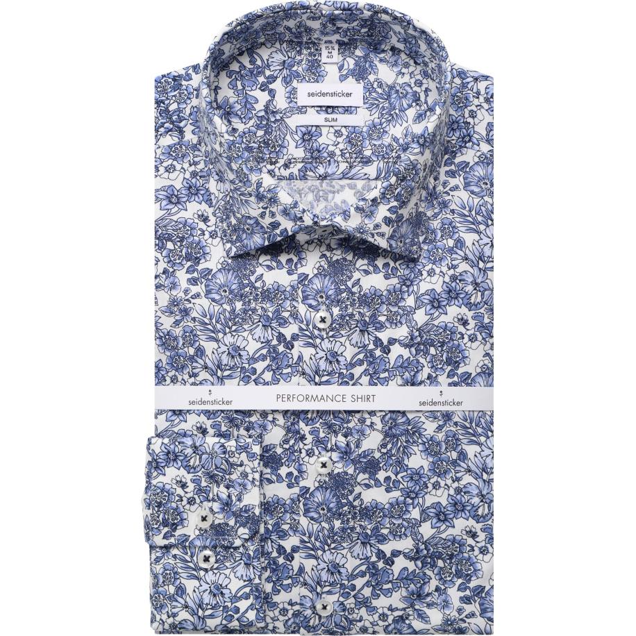 Seidensticker Overhemd lichtblauw, Bloemen Blauw