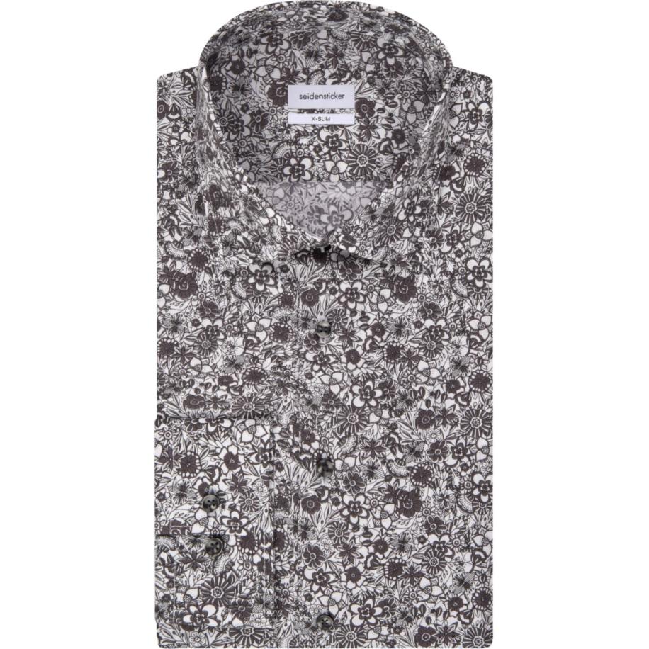 Seidensticker Overhemd grijs, Bloemen Grijs