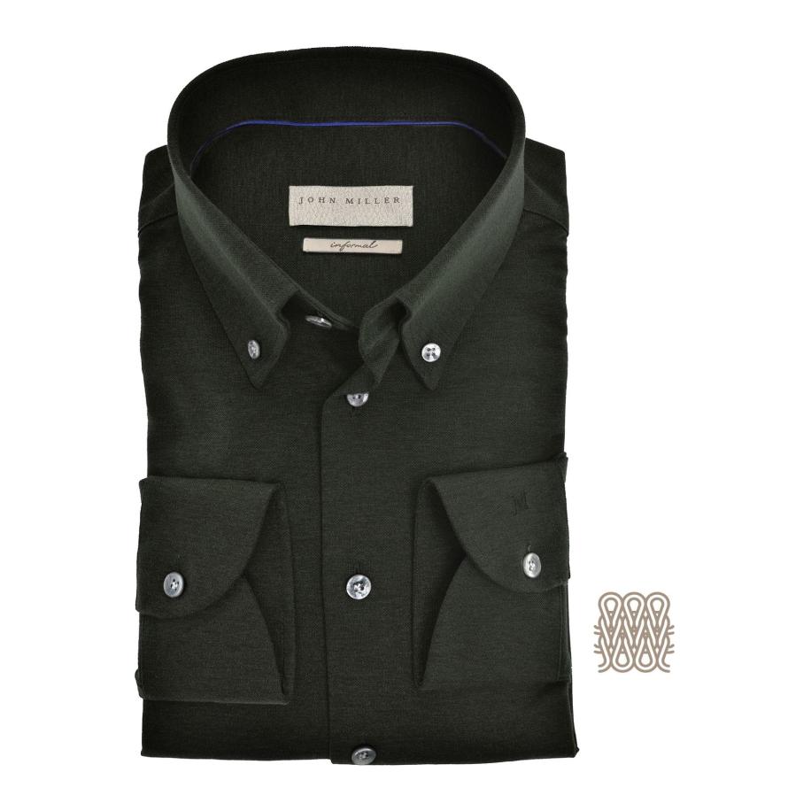 John Miller Overhemd donkergroen, Effen Groen