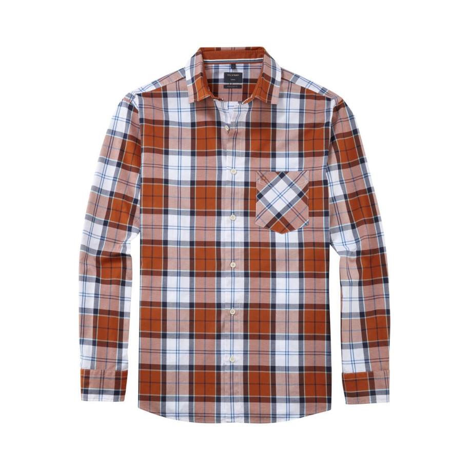 OLYMP Casual Overhemd bruin, Ruit Bruin