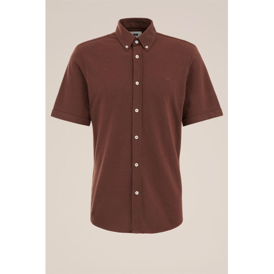 Fundamentals heren overhemd van piquéjersey met stretch - Slim Fit - Bruin - Katoen - Maat: XL Bruin