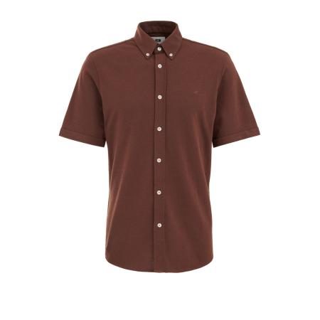 Fundamentals heren overhemd van piquéjersey met stretch - Slim Fit - Bruin - Katoen - Maat: XL