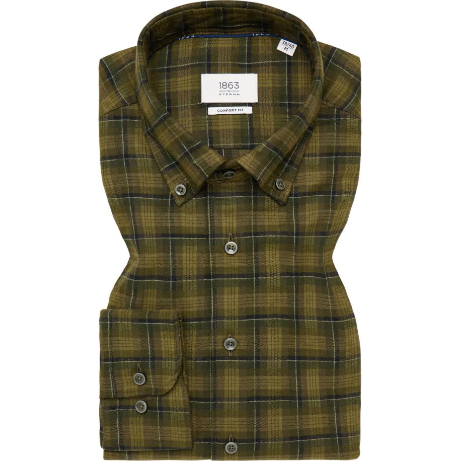 ETERNA 1863 Flanellen Overhemd kaki, Ruit Bruin