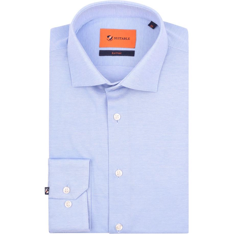 Suitable Overhemd Knitted Piqué Lichtblauw Blauw