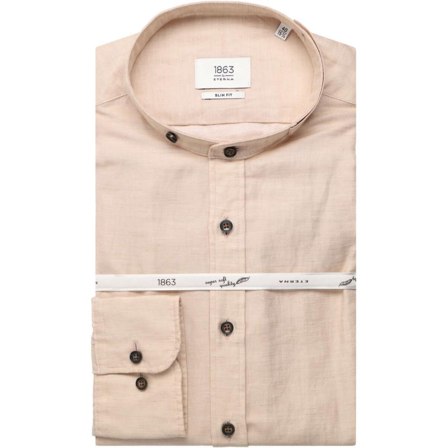 ETERNA 1863 Linnen Overhemd beige, Effen Bruin